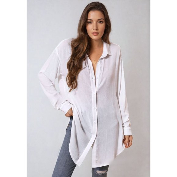 Tops - Drop Shoulder Longline Shirt White
